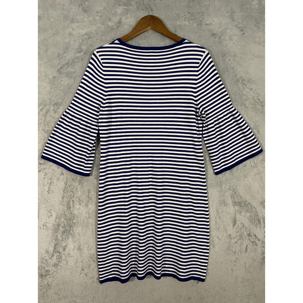 Sail to Sable Dress Sz L Navy White Striped Bell Sleeve Knit Nautical Coastal - Picture 5 of 10